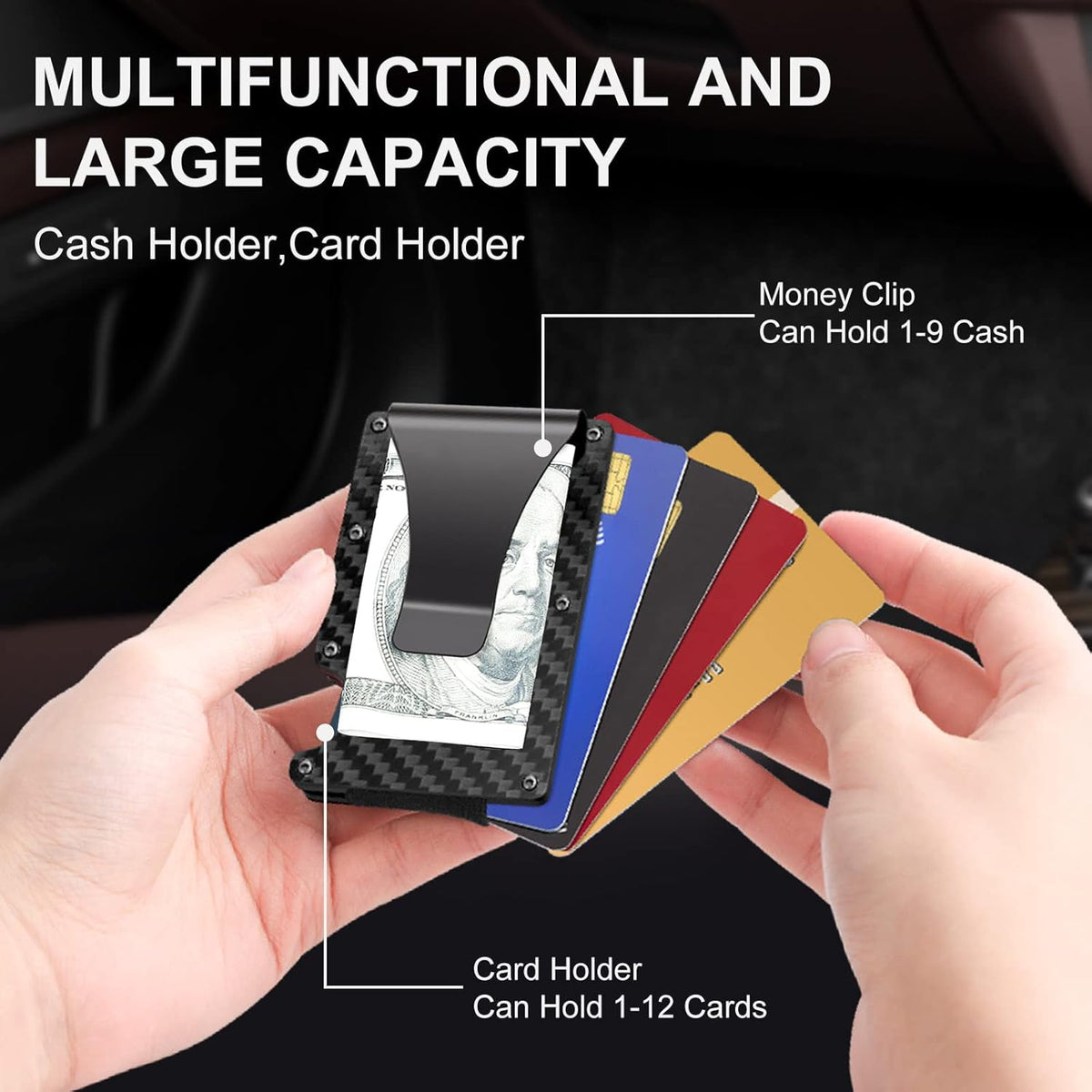 Slim RFID-Blocking Wallet made of Carbon Fibre with Money Clip - CarbonVault