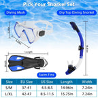 Snorkling Gear Mask Fin Set with Adjustable Swim Fins