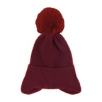 Soft Solid Earflap Knit Pom Pom Beanie Hat