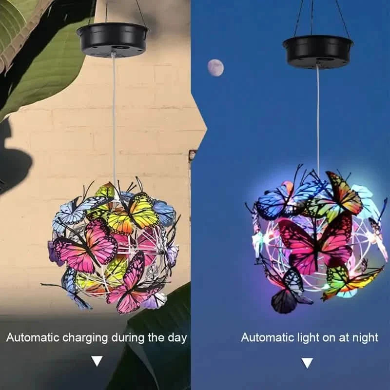 Solar Butterfly Wind Chime Lights, Garden Hanging Decor Lighting Fixture
