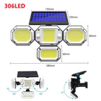 Solar Light Outdoor with Remote Control Double Motion Sensor Light 306/208 Led Wall Lamp IP65 Spotlight Exterior Garage Lighting