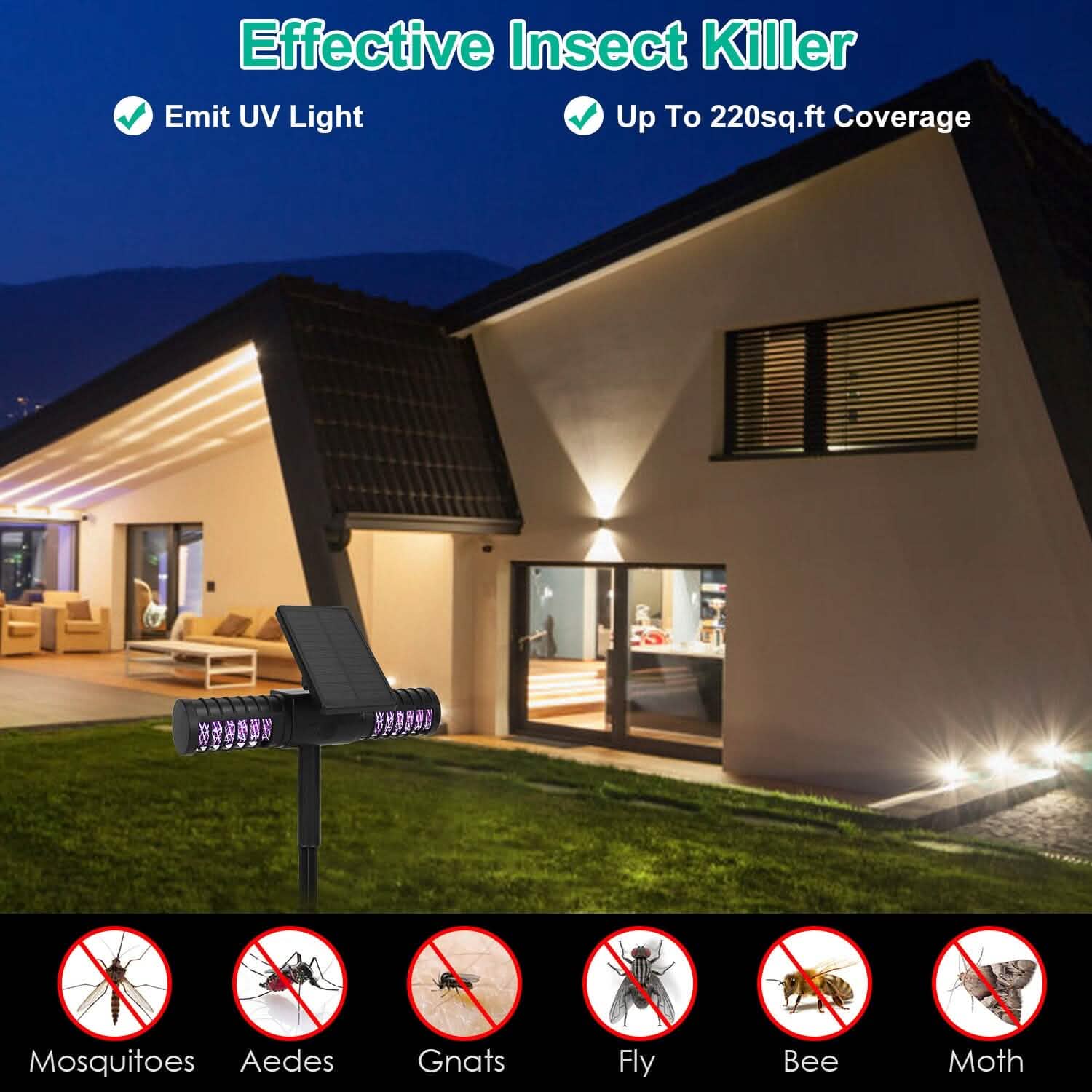 Solar Powered Bug Zapper LED Mosquito Killer Lamp
