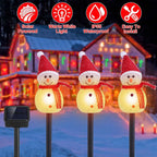 Solar Powered Lamp 3 Snowmen Garden Stake Light