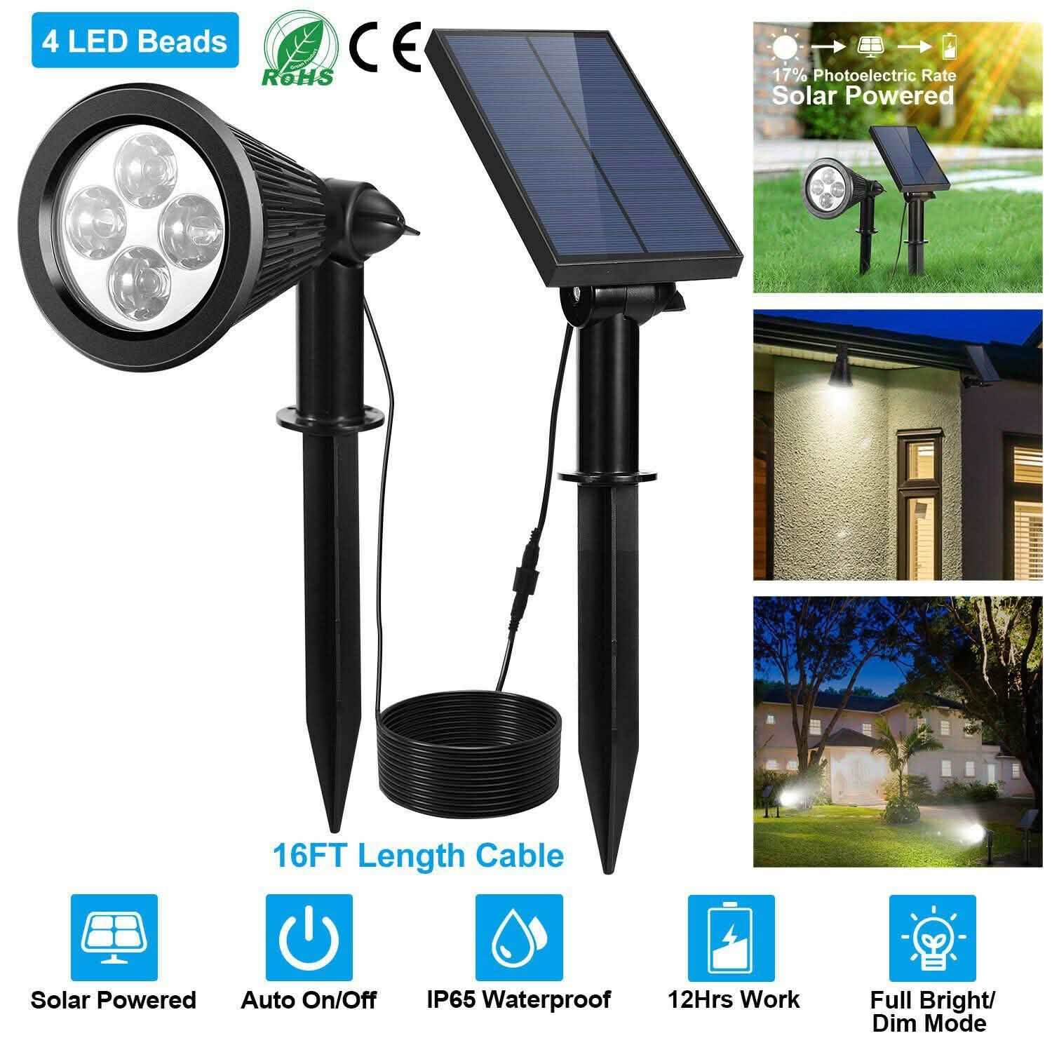 Solar Powered Spotlight Outdoor Garden Lamp Waterproof