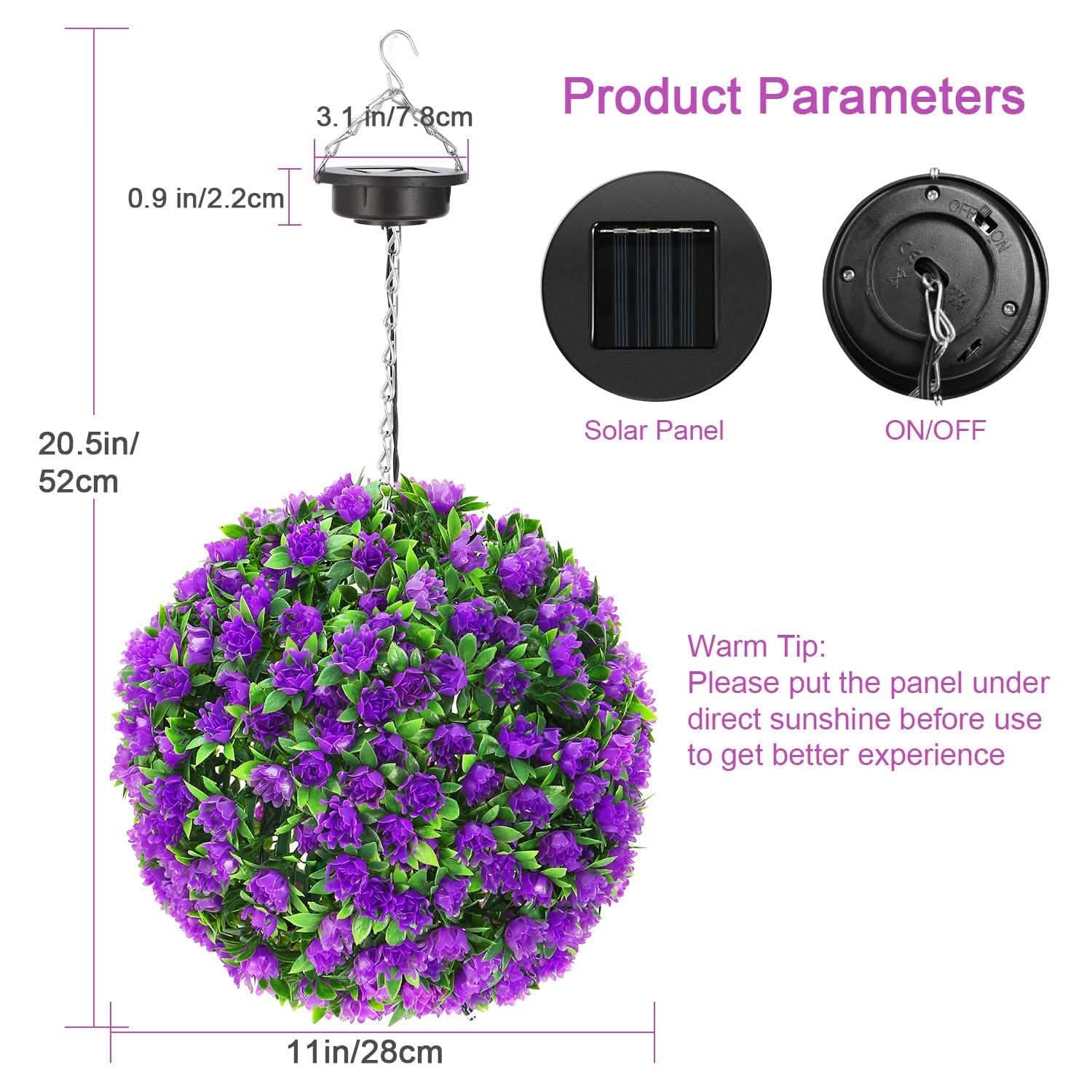 Solar Powered Topiary Ball Artificial Rose 20 LED Lights
