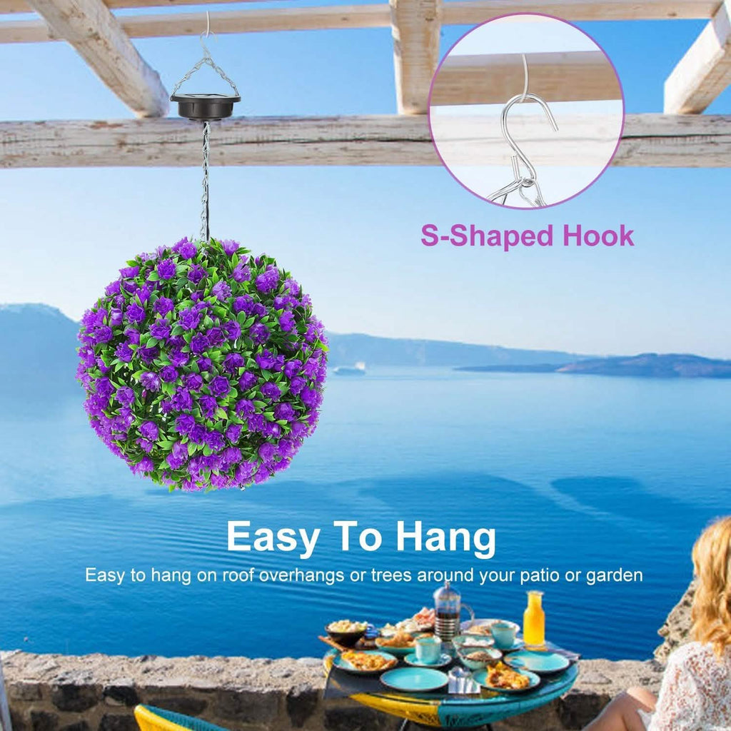 Solar Powered Topiary Ball Artificial Rose 20 LED Lights