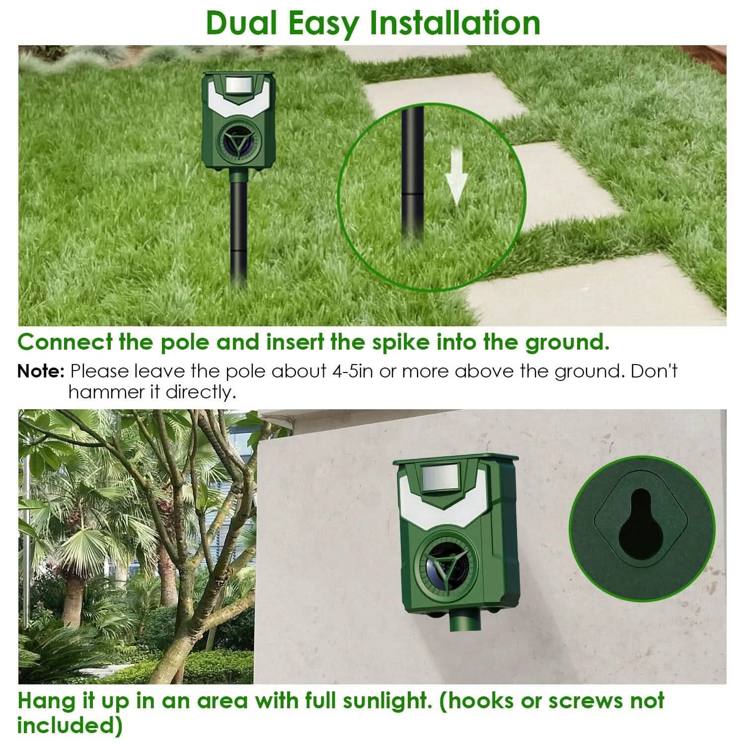 Solar Ultrasonic Animal Repeller with Flame Light USB Charge Motion Sensor