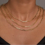 Solid 14K Gold 5mm Paperclip Chain Necklace Made In Italy