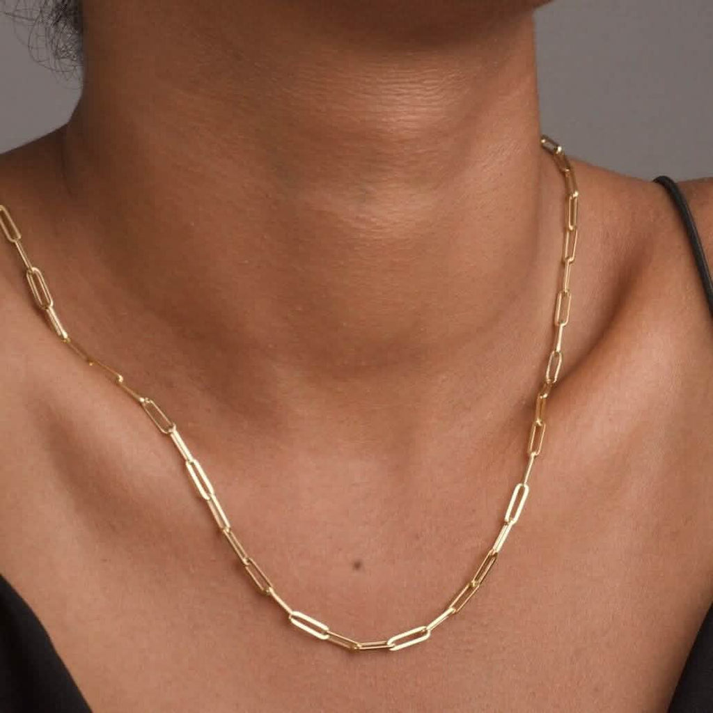 Solid 14K Gold 5mm Paperclip Chain Necklace Made In Italy
