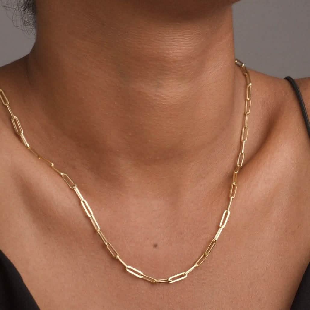 Solid 14K Gold 5mm Paperclip Chain Necklace Made In Italy
