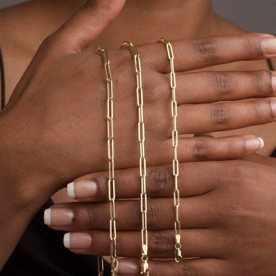 Solid 14K Gold 5mm Paperclip Chain Necklace Made In Italy