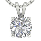 Solitaire Pendant I2 H 1.03 Ct Round Cut Diamond Four Prong Set 14K White Gold