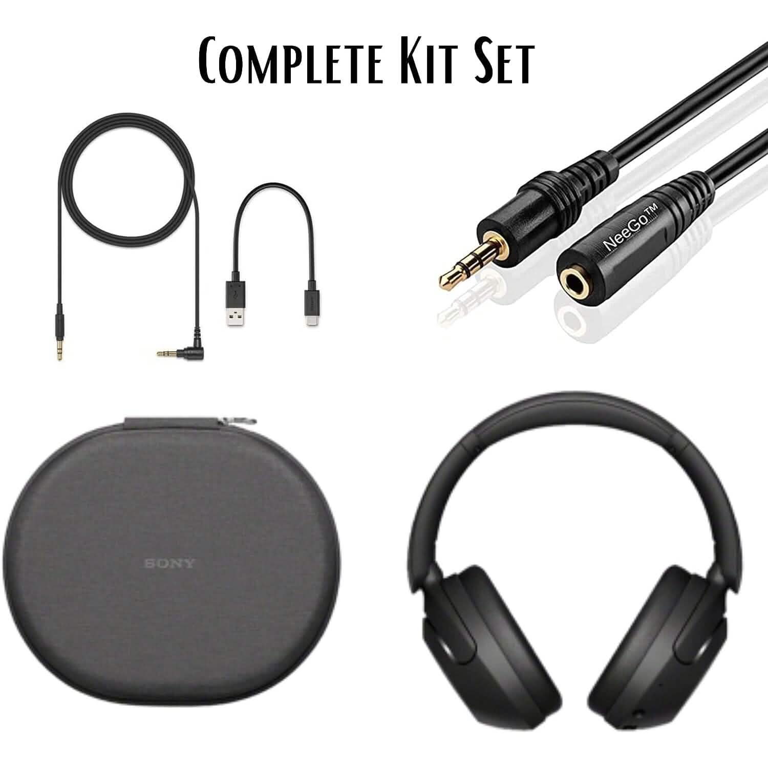 Sony Wireless Noise Cancelling Headphones WH-XB910N Bluetooth Headset + NeeGo 3.5mm Extension (Refurbished)