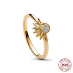 Sparkling Silver Crystal Ring - Elegant 925 silver ring with moon & sun design