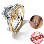 Sparkling Silver Crystal Ring - Elegant 925 silver ring with moon & sun design