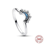 Sparkling Silver Crystal Ring - Elegant 925 silver ring with moon & sun design