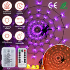 Spider Web Light with Hairy Spider 70LED Battery Powered Remote Control 8 Lighting Modes