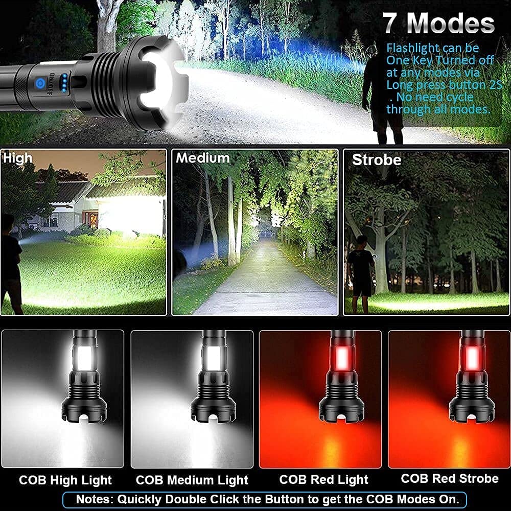High Lumens Long Tactical Flashlight, Rechargeable Handheld Light