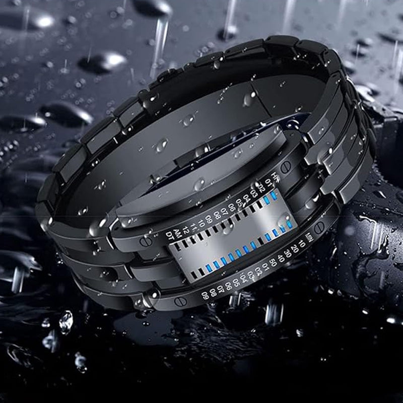 Men’s LED Digital Bracelet Watch – Stainless Steel Sports Style with Blue Light Display