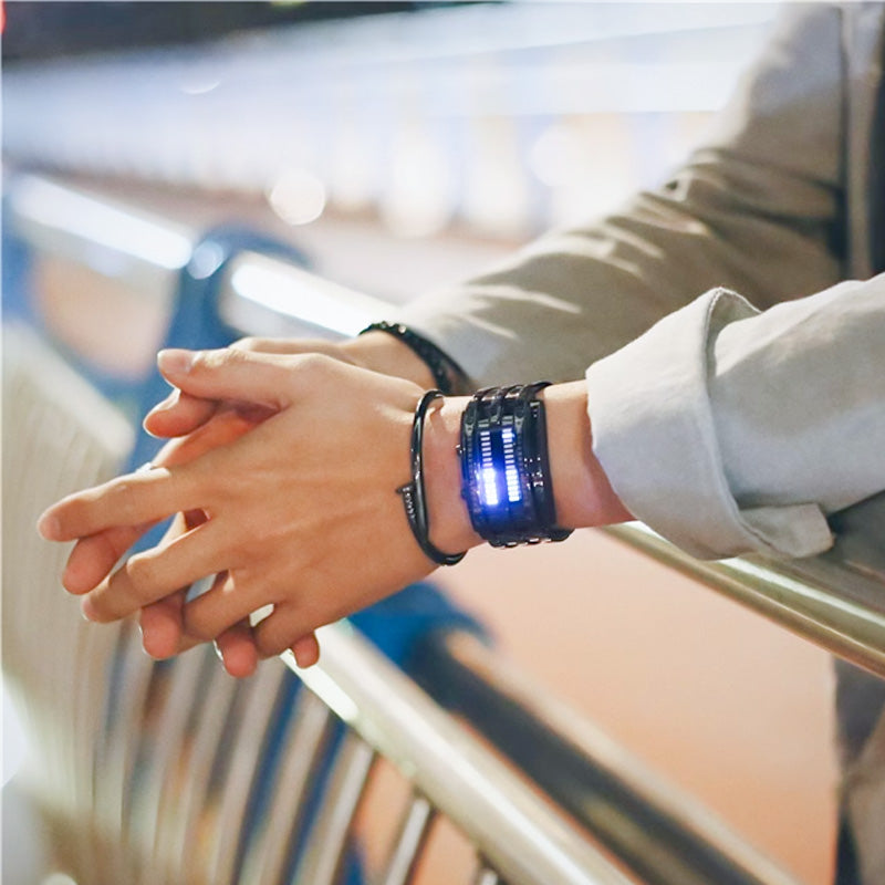 Men’s LED Digital Bracelet Watch – Stainless Steel Sports Style with Blue Light Display