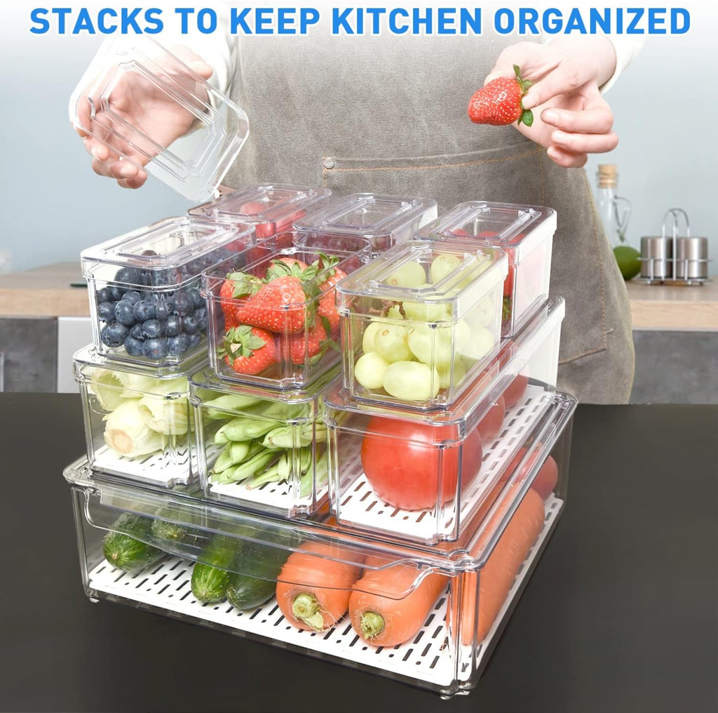 Stackable Food Containers for Fridge, Set of 10 - FridgeMaster