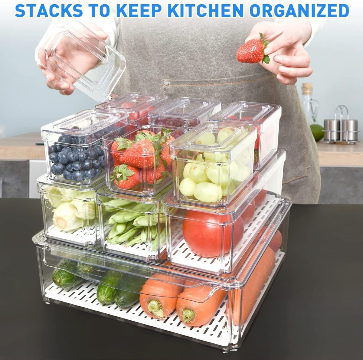 Stackable Food Containers for Fridge, Set of 10 - FridgeMaster