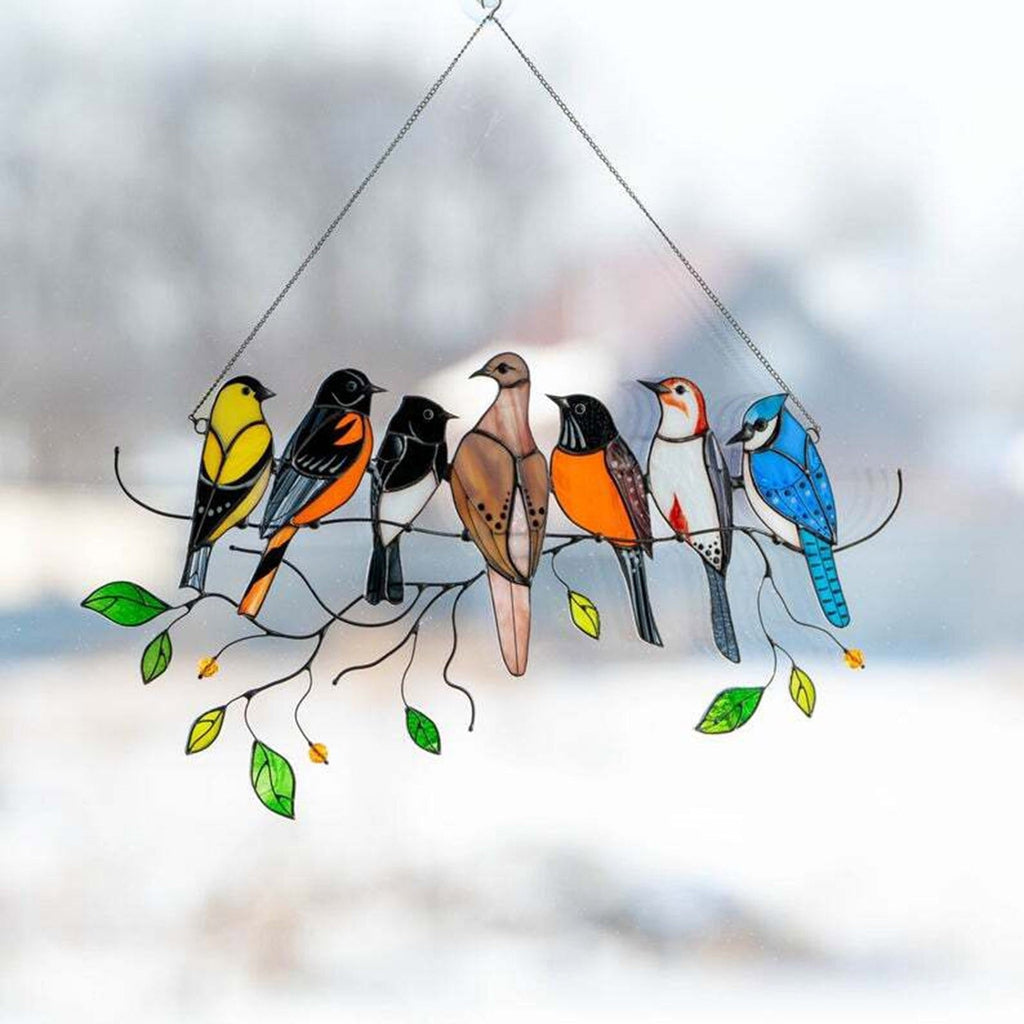 Stained Glass Hanging Bird Art