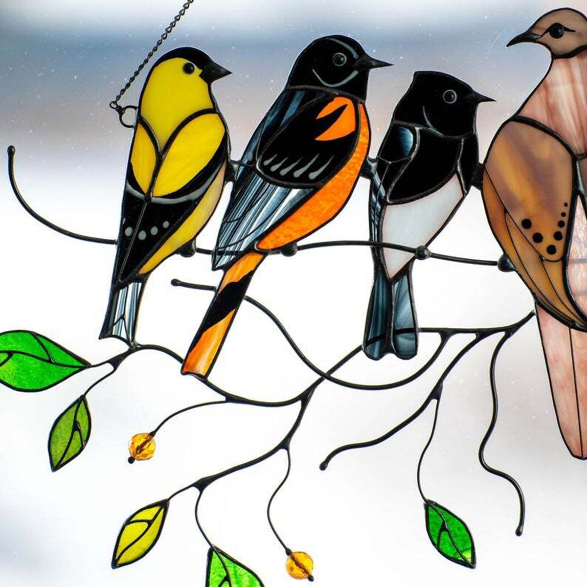 Stained Glass Hanging Bird Art