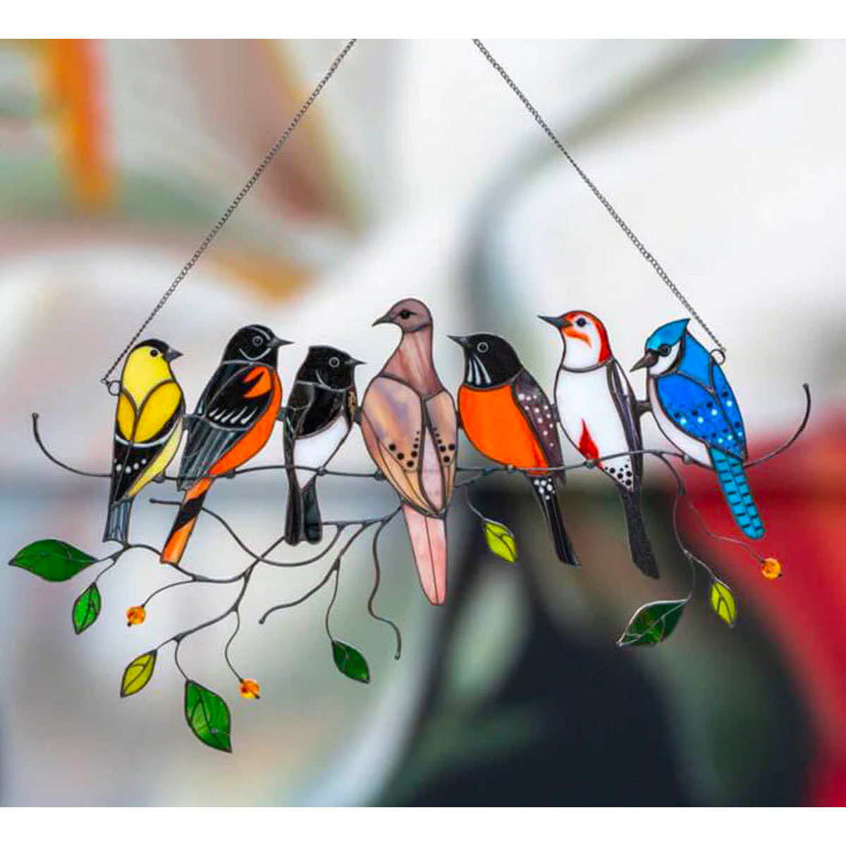 Stained Glass Hanging Bird Art