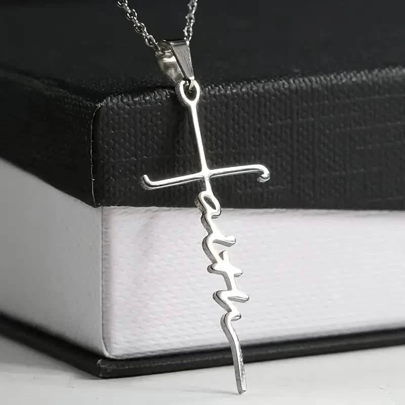 Stainless Steel Faith Word Church Prayer Religious Pendant Necklace
