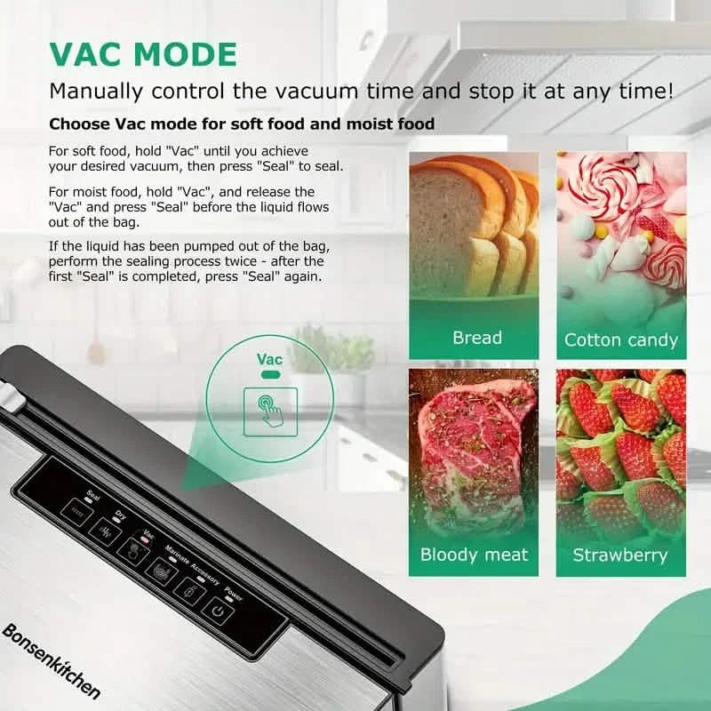 Stainless Steel Food Vacuum Sealer with Built-in Cutter