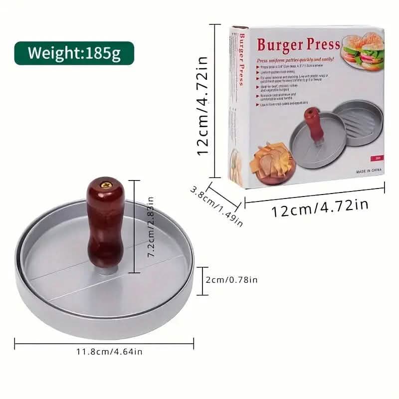 Stainless Steel Hamburger Patty Press with Wooden Handle