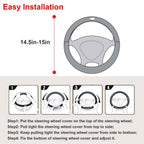 Steering Wheel Cover 14.5"- 15" Diameter Universal Fiber Leather