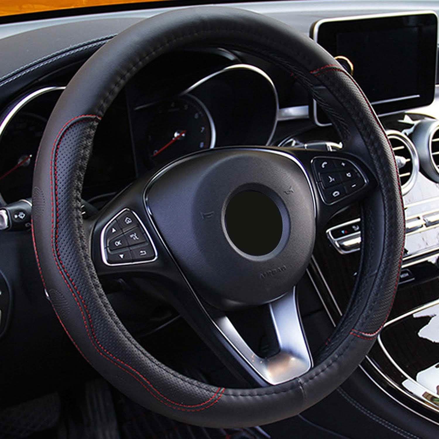 Steering Wheel Cover 14.5"- 15" Diameter Universal Fiber Leather