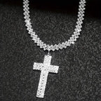 Sterling Silver 925 Luxury Cross Pendant Necklace with Multi-Layer Zircon and Sparkling Rhinestones