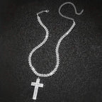 Sterling Silver 925 Luxury Cross Pendant Necklace with Multi-Layer Zircon and Sparkling Rhinestones