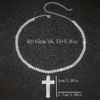 Sterling Silver 925 Luxury Cross Pendant Necklace with Multi-Layer Zircon and Sparkling Rhinestones
