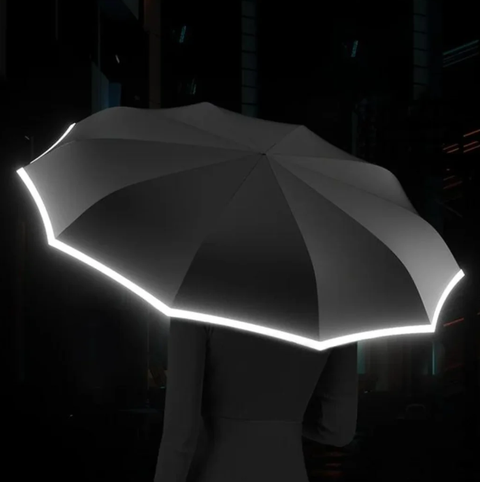 Wind-Resistant Umbrella with Reflective Band