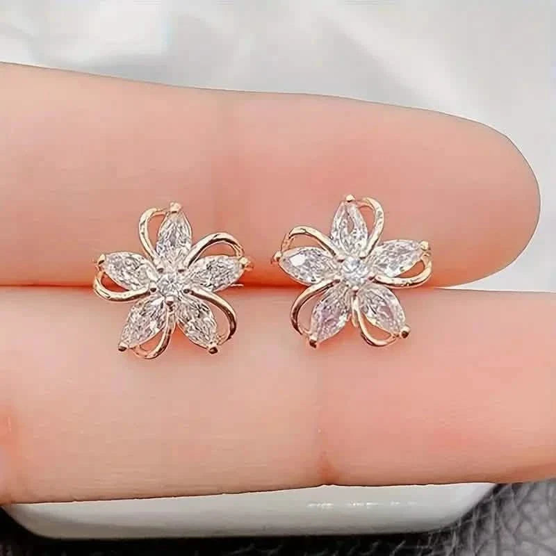 Stylish Zirconia Petal Flower Stud Earrings