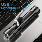 Super Bright Flashlight, USB Rechargeable Telescopic Zoom Wide Beam