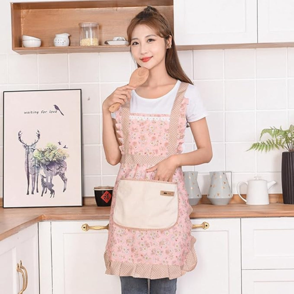 Floral Print Cotton Kitchen Apron