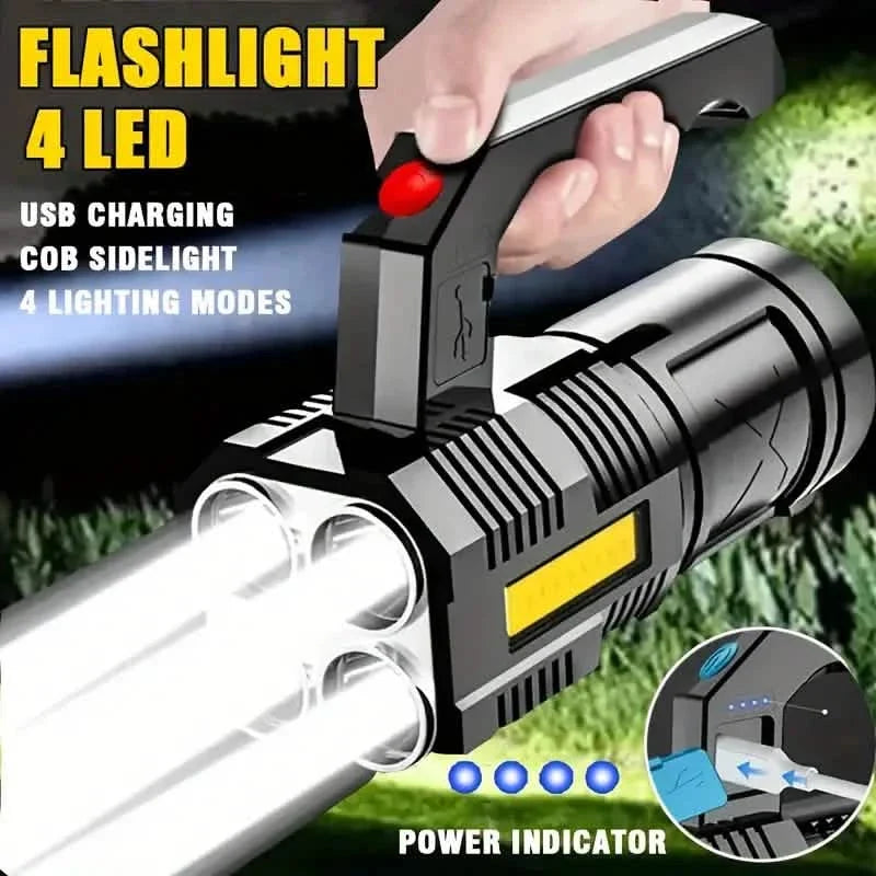 Tactical LED Flashlight, 800mAh Rechargeable Via USB, High-Power Light With 4-Mode Output