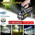 Tactical LED Flashlight, 800mAh Rechargeable Via USB, High-Power Light With 4-Mode Output