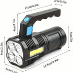 Tactical LED Flashlight, 800mAh Rechargeable Via USB, High-Power Light With 4-Mode Output