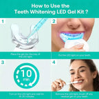 Teeth Whitening Gel Kit with 6 Teeth Cleaning Gel + 2 Dental Trays + Cleaning Led Light