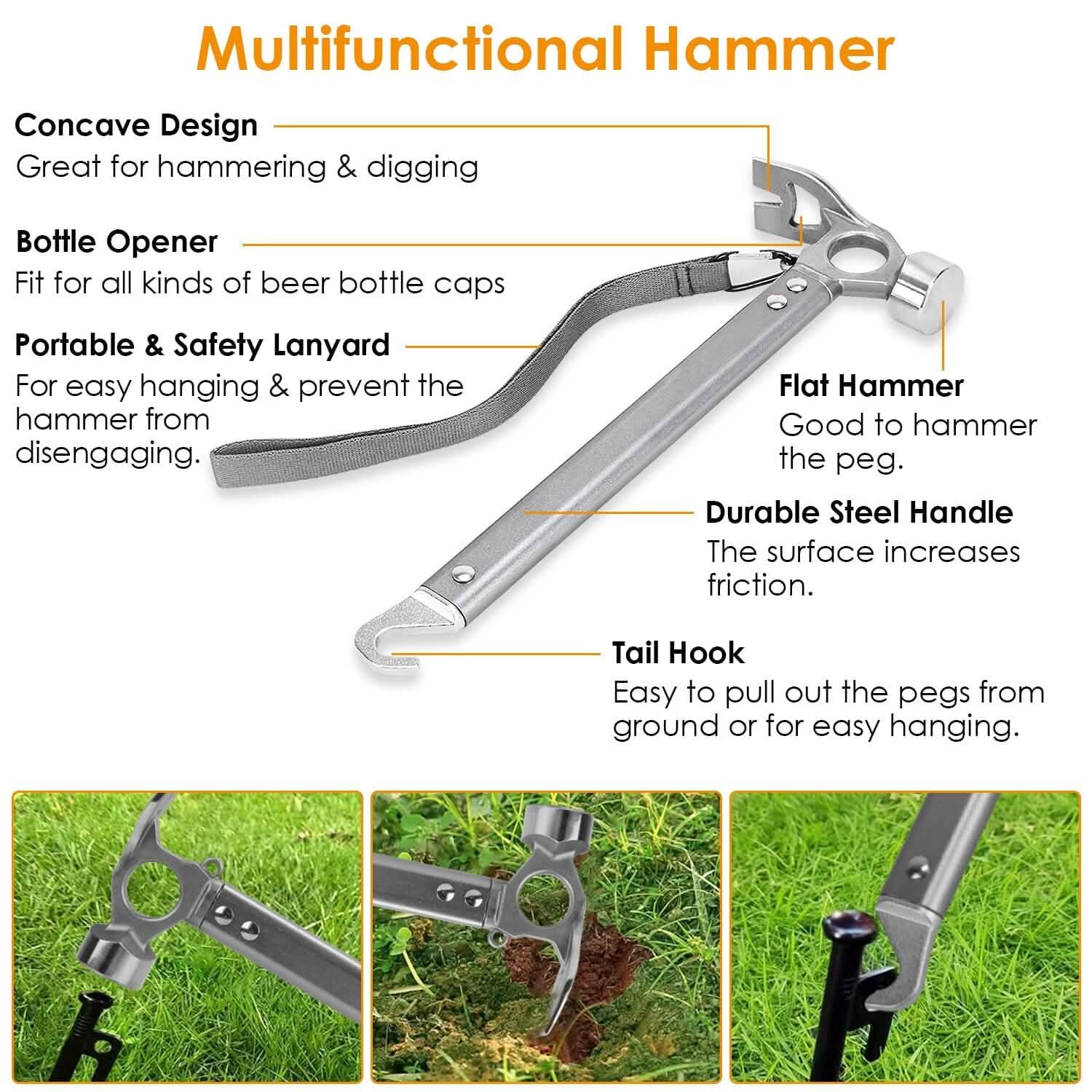 Tent Stakes Camping Hammer Set