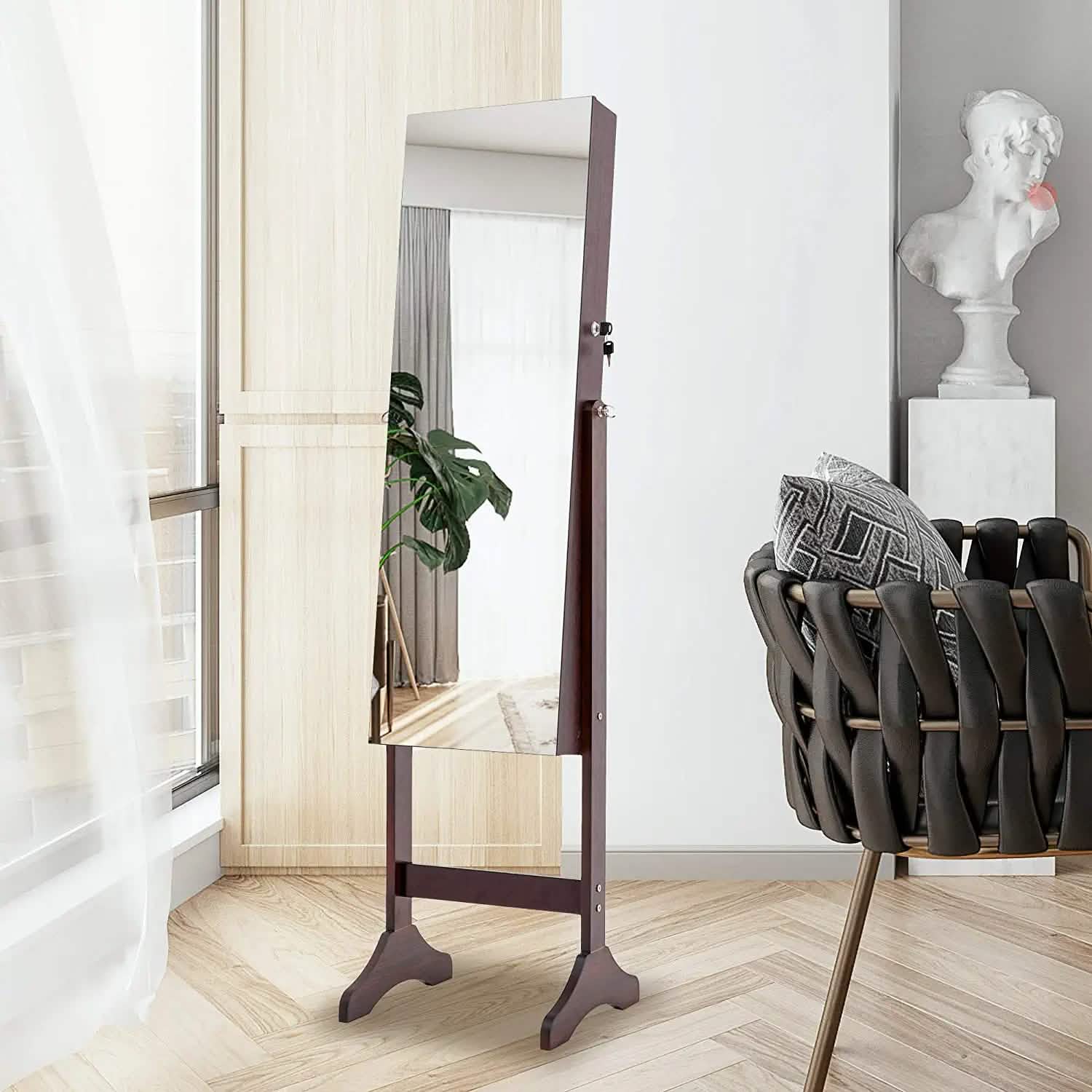 Tesmula Fashion Simple Jewelry Storage Mirror Cabinet With LED Lights