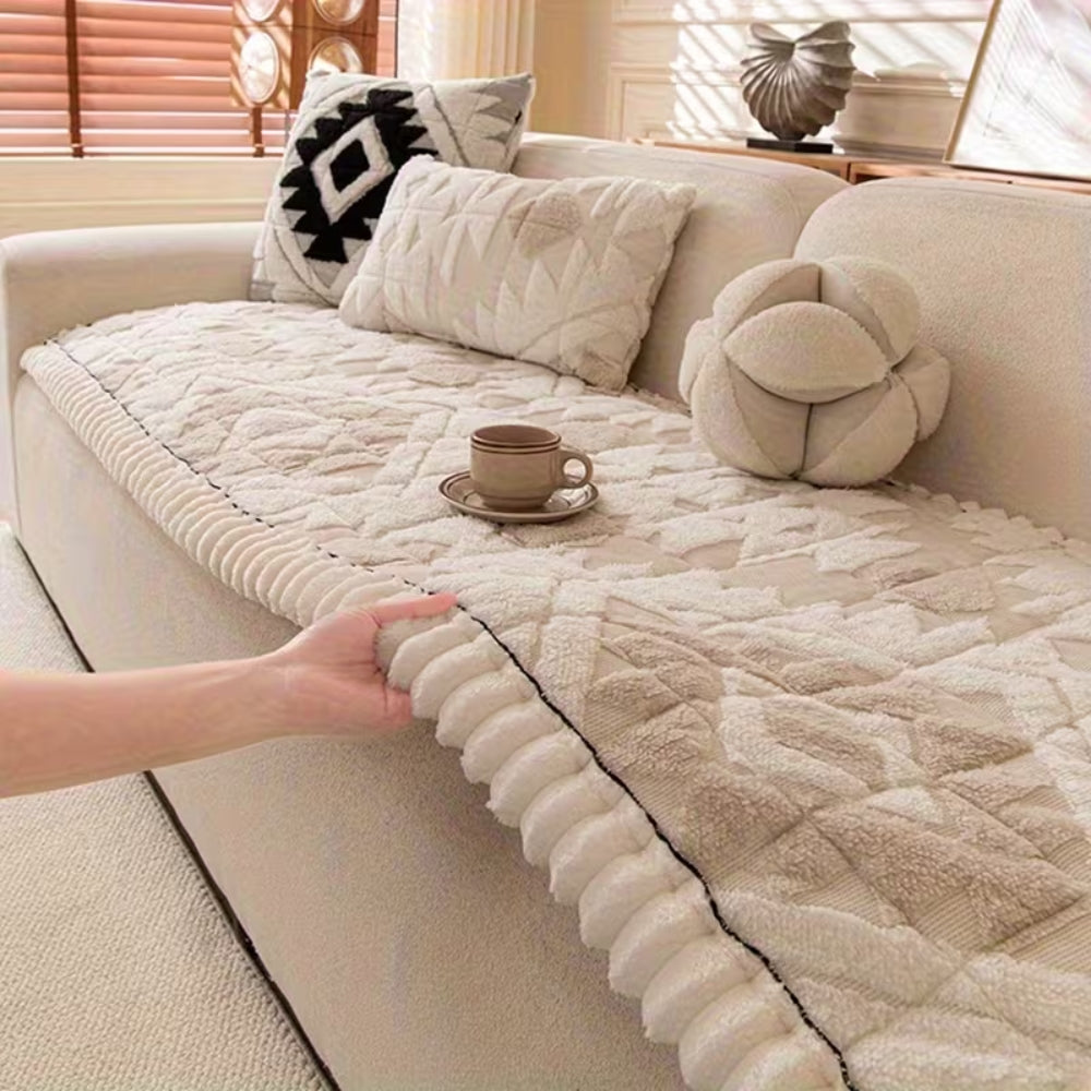 Plush Quilted Sofa Cover for Winter Comfort