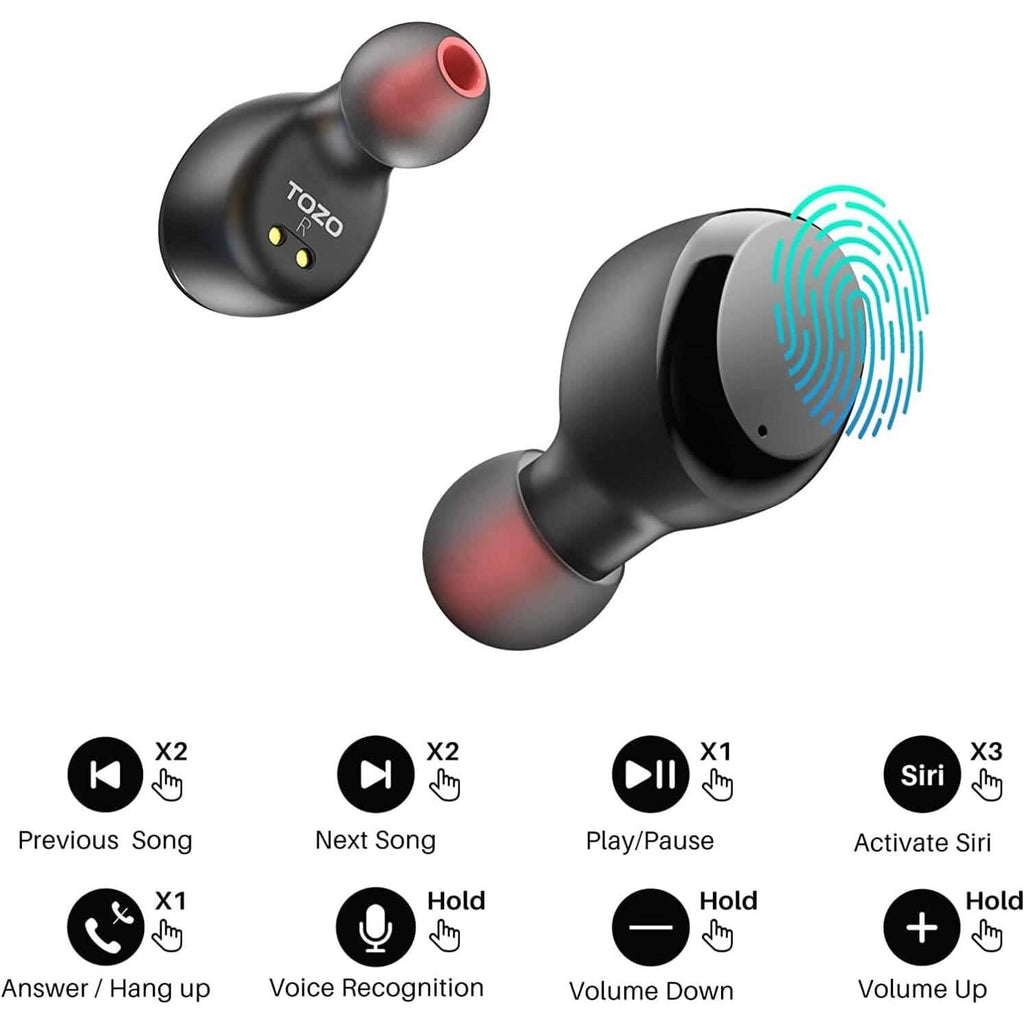 TOZO T6 True Wireless Earbuds Bluetooth 5.3 Headphones Touch Control with Wireless Charging Case (Refurbished)