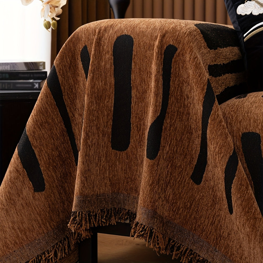 Geometric Tribal Chenille Blanket for Sofas